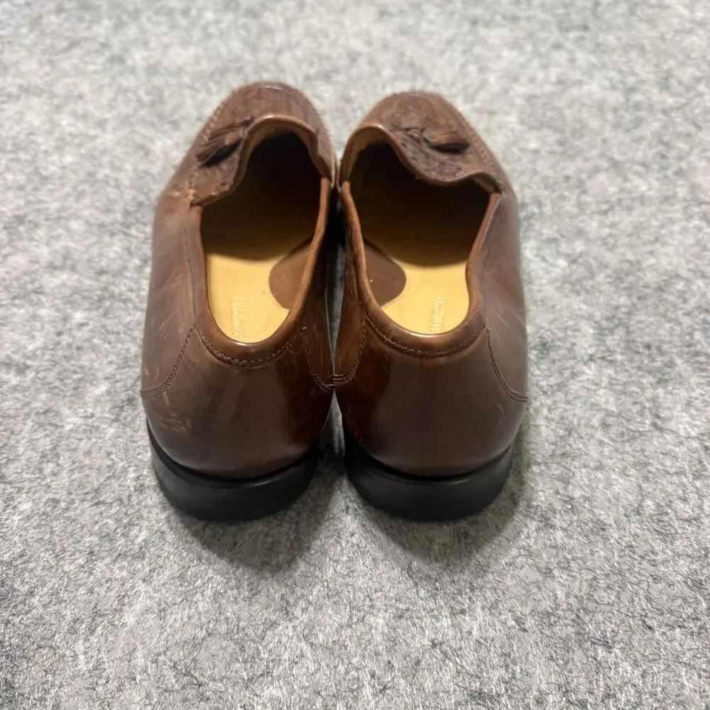 Johnston & Murphy Men 9 M Brown Woven Leather Tassel Loafers Shoes 15-0676